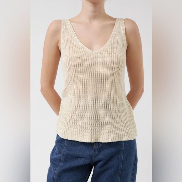 LOFT Cream Knit V-Neck Sweater crochet size m NWT - Picture 1 of 4